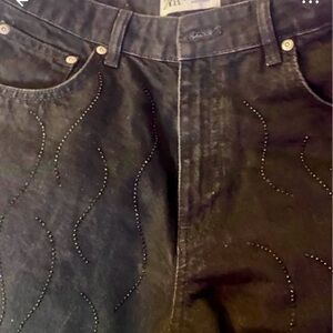 Zara TRF Black Beaded Rhinestone Jeans